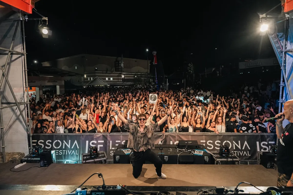Michael De Leo DJing in front of thousands at Lessona Summer Festival